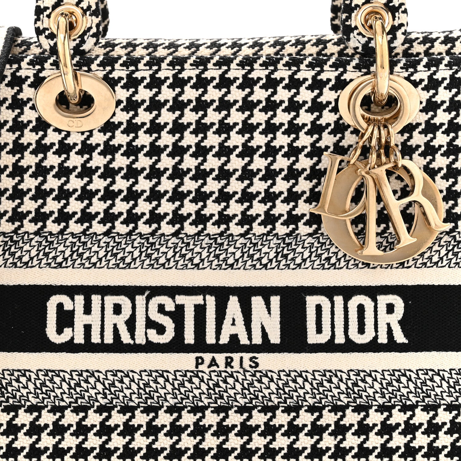 Christian Dior Canvas Houndstooth Embroidered Medium Lady D-Lite