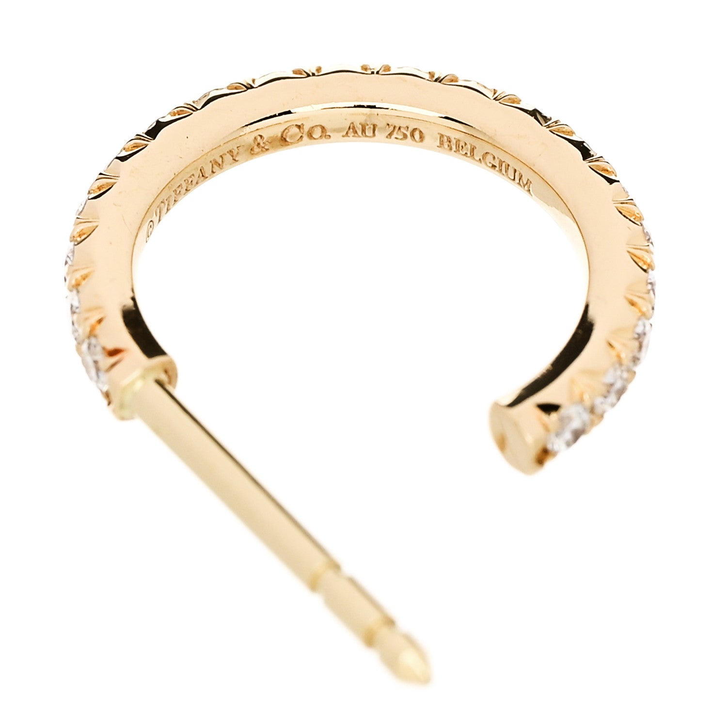 Tiffany 18K Yellow Gold Diamond Small Metro Hoop Earrings 4 of 4