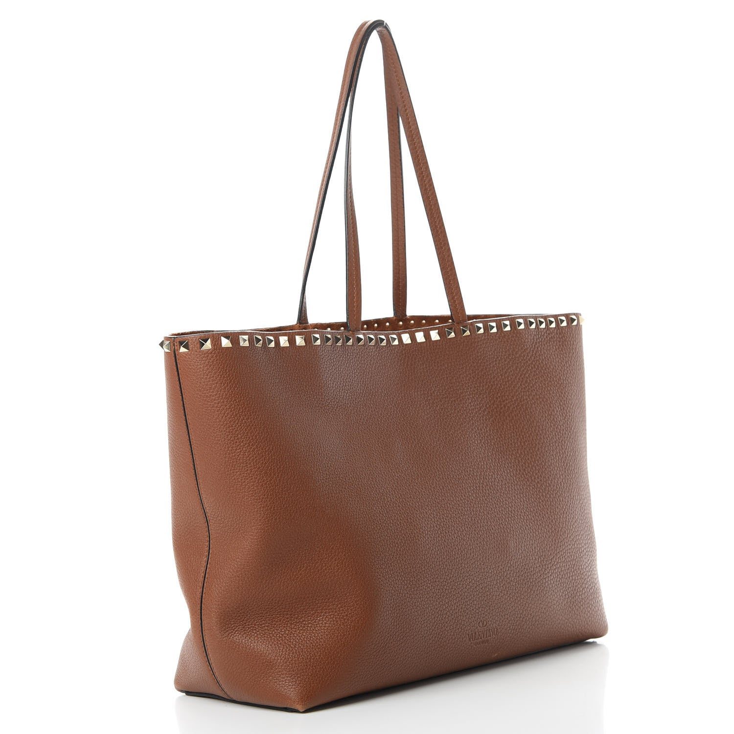 Valentino Garavani Grained Calfskin Rockstud Shoulder Tote Bright Cognac 3 of 14
