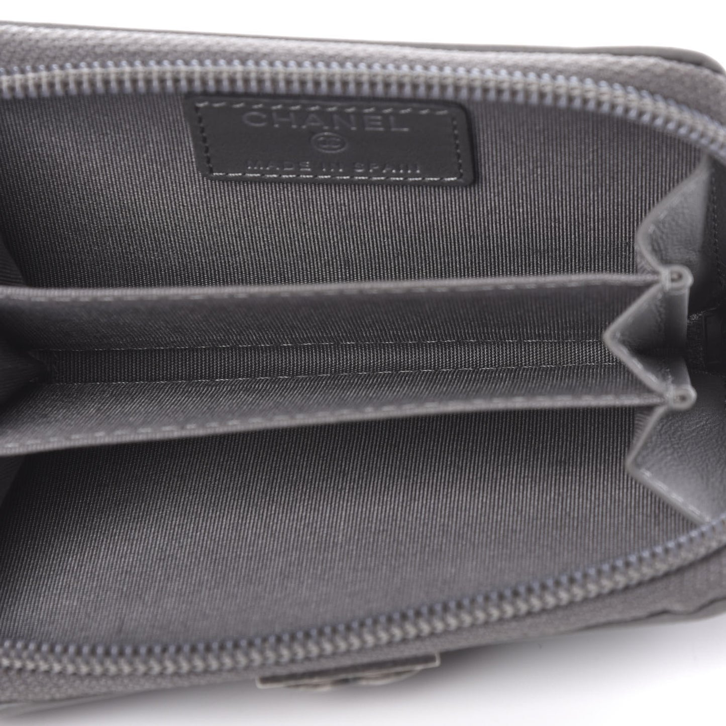 Calfskin Chevron Quilted Boy Zip Around Coin Purse Wallet Grey