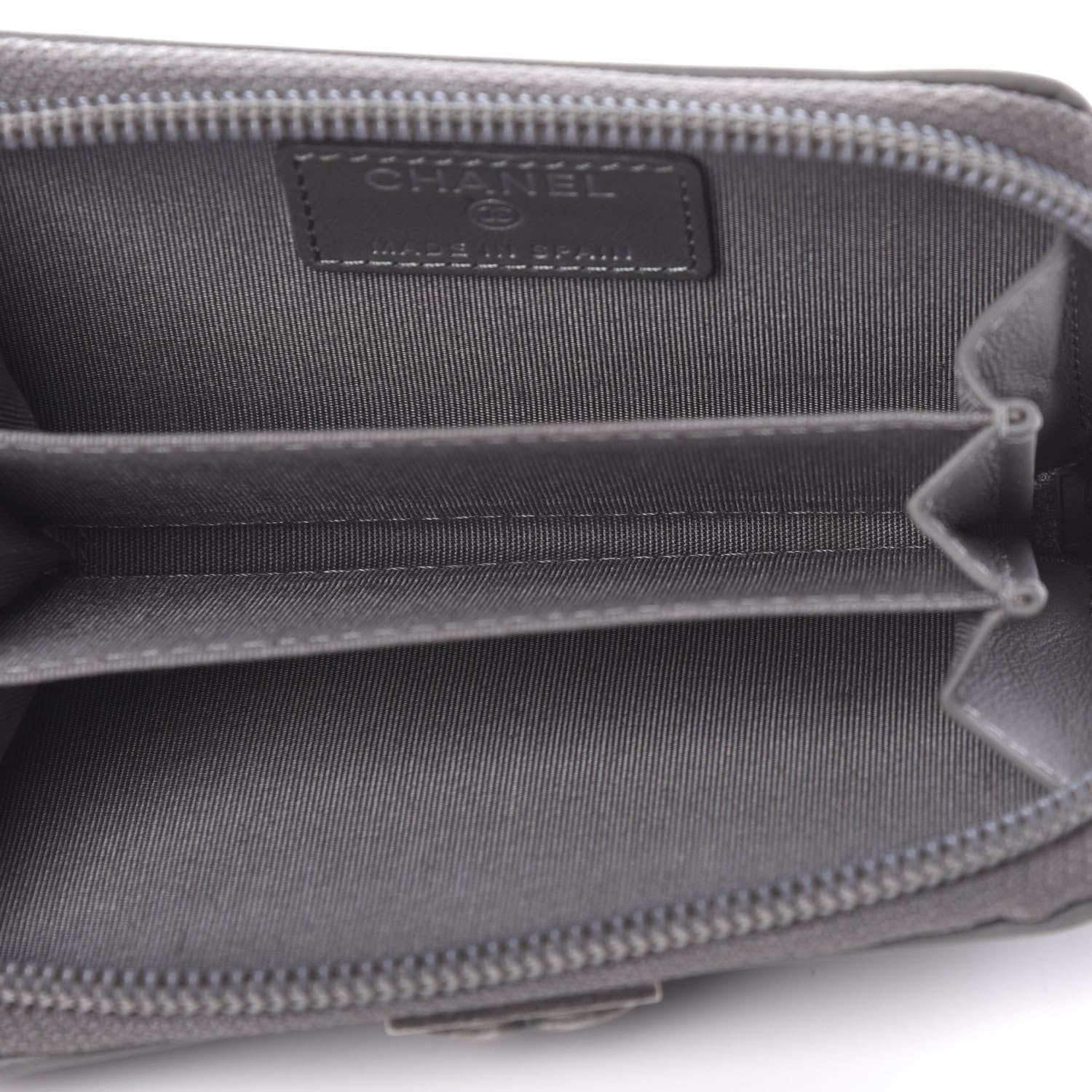 Chanel Calfskin Chevron Quilted Boy Zip Around Coin Purse Wallet Grey 5 of 8