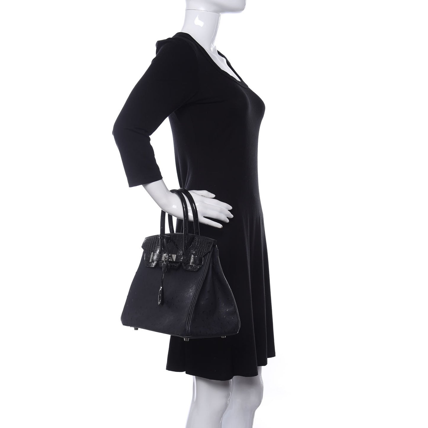 Ostrich Shiny Alligator Birkin Touch 30 Black