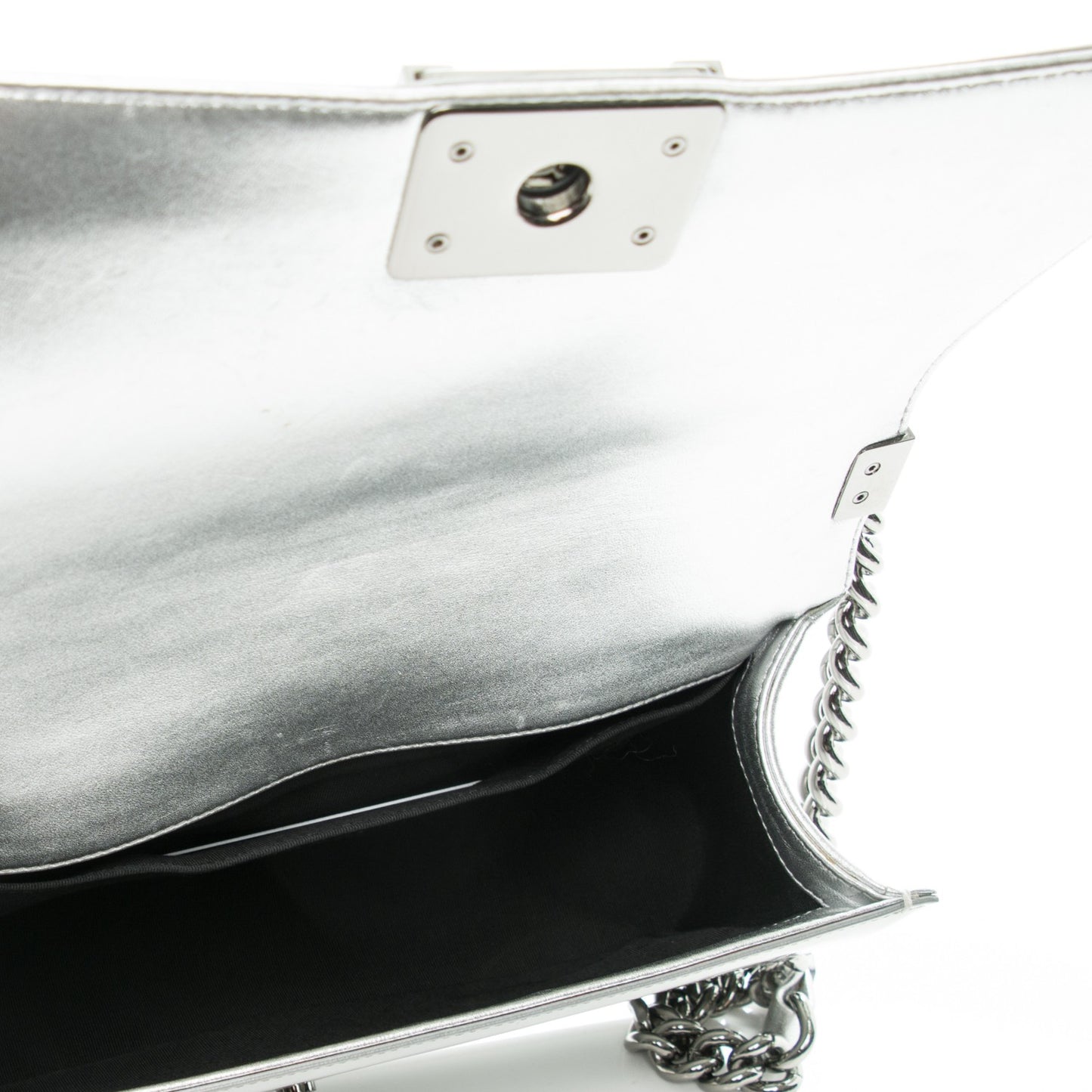 Metallic Patent Quilted Medium Boy Flap Silver