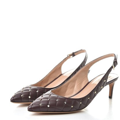 Valentino Garavani Nappa Quilted Rockstud Spike Slingback Low Heel Pumps 39 Rubin 3 of 8
