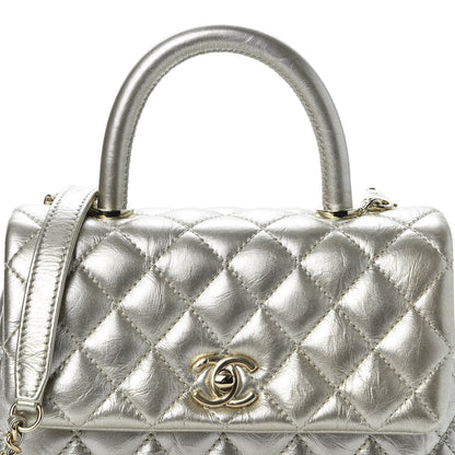 Chanel Metallic Aged Calfskin Quilted Mini Coco Handle Flap Silver 9 of 10