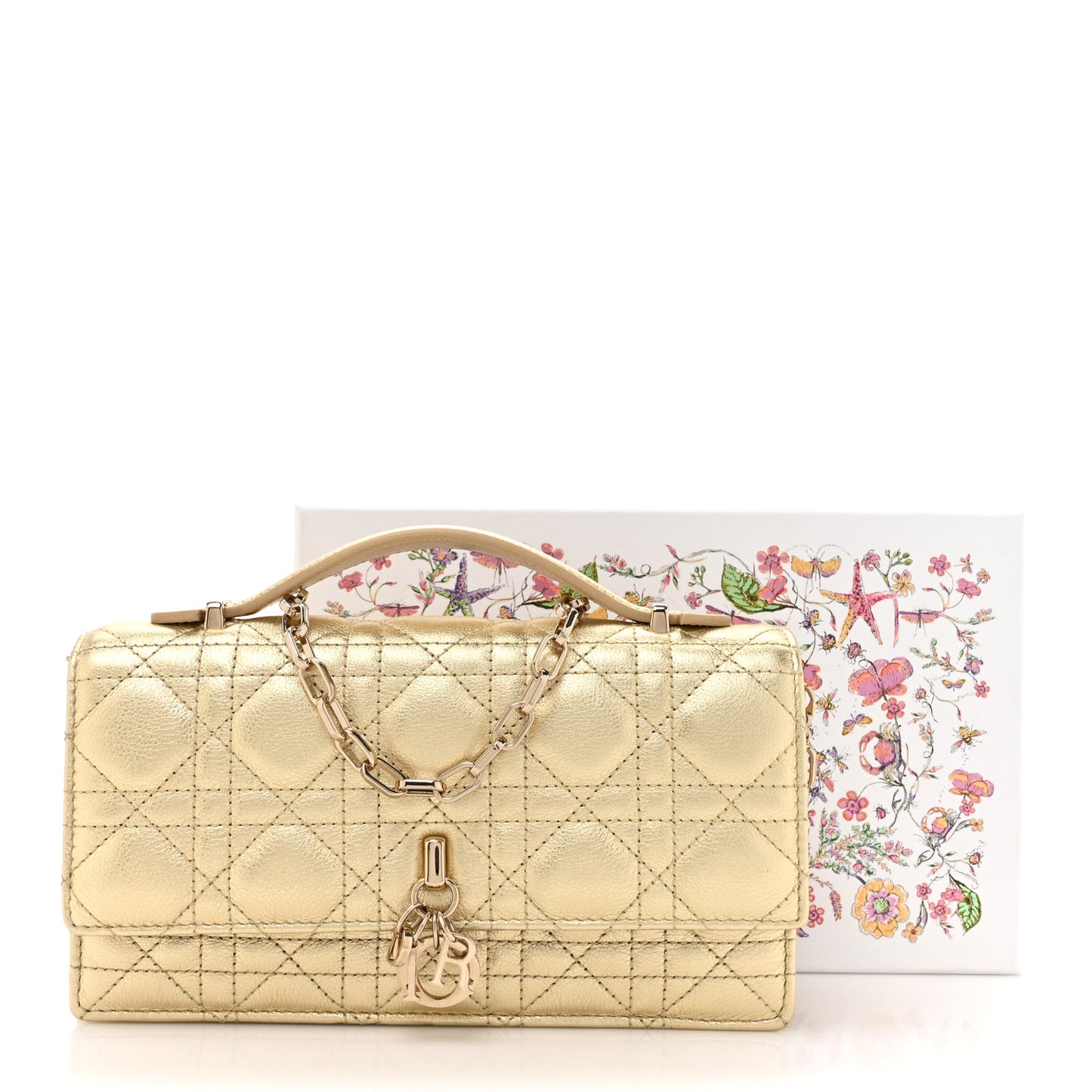 Metallic Lambskin Cannage Mini My Dior Bag Gold