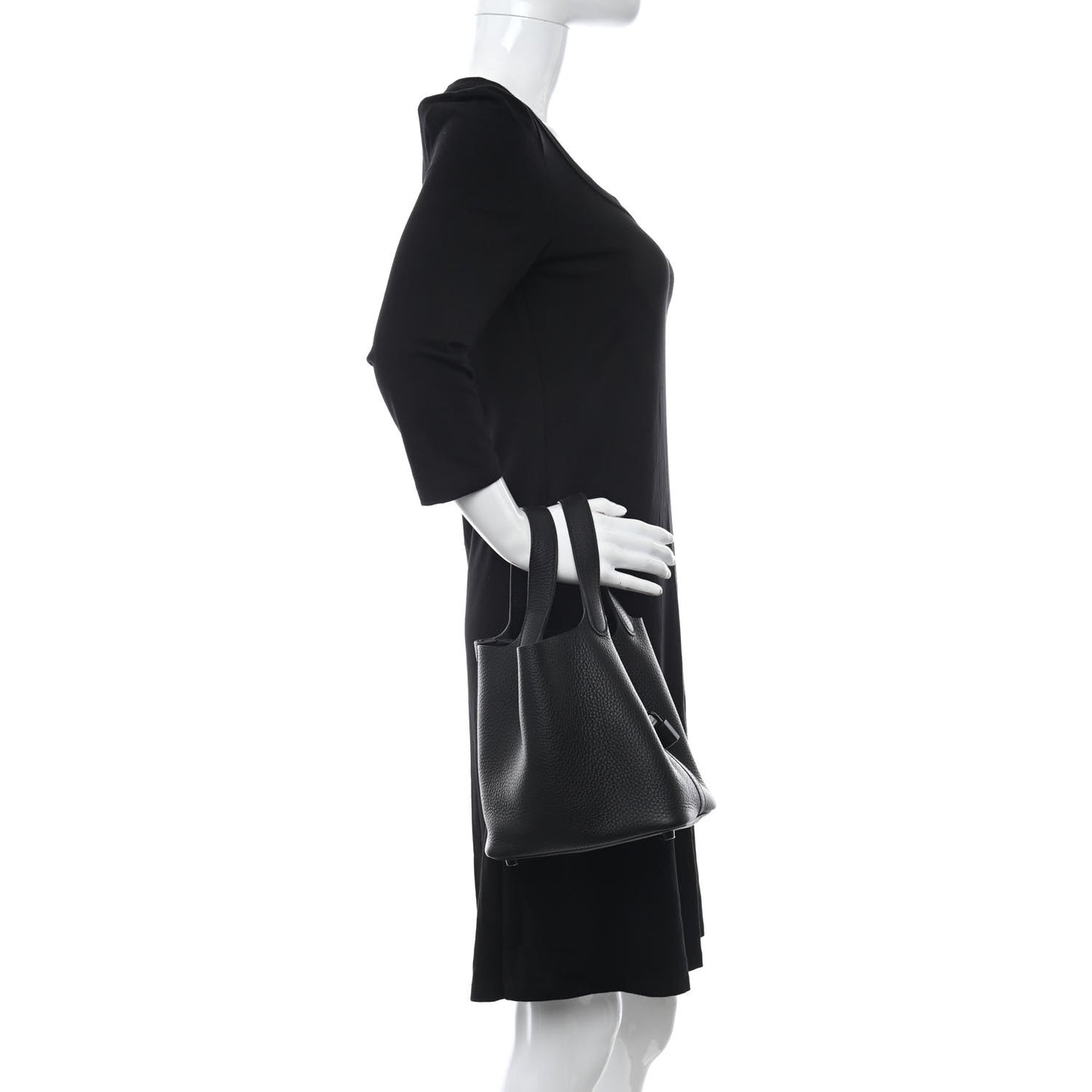 Taurillon Clemence Monochrome Picotin Lock 18 PM Black