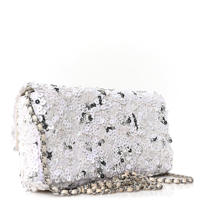 Chanel Sequin East West Flap White Silver 3 of 10