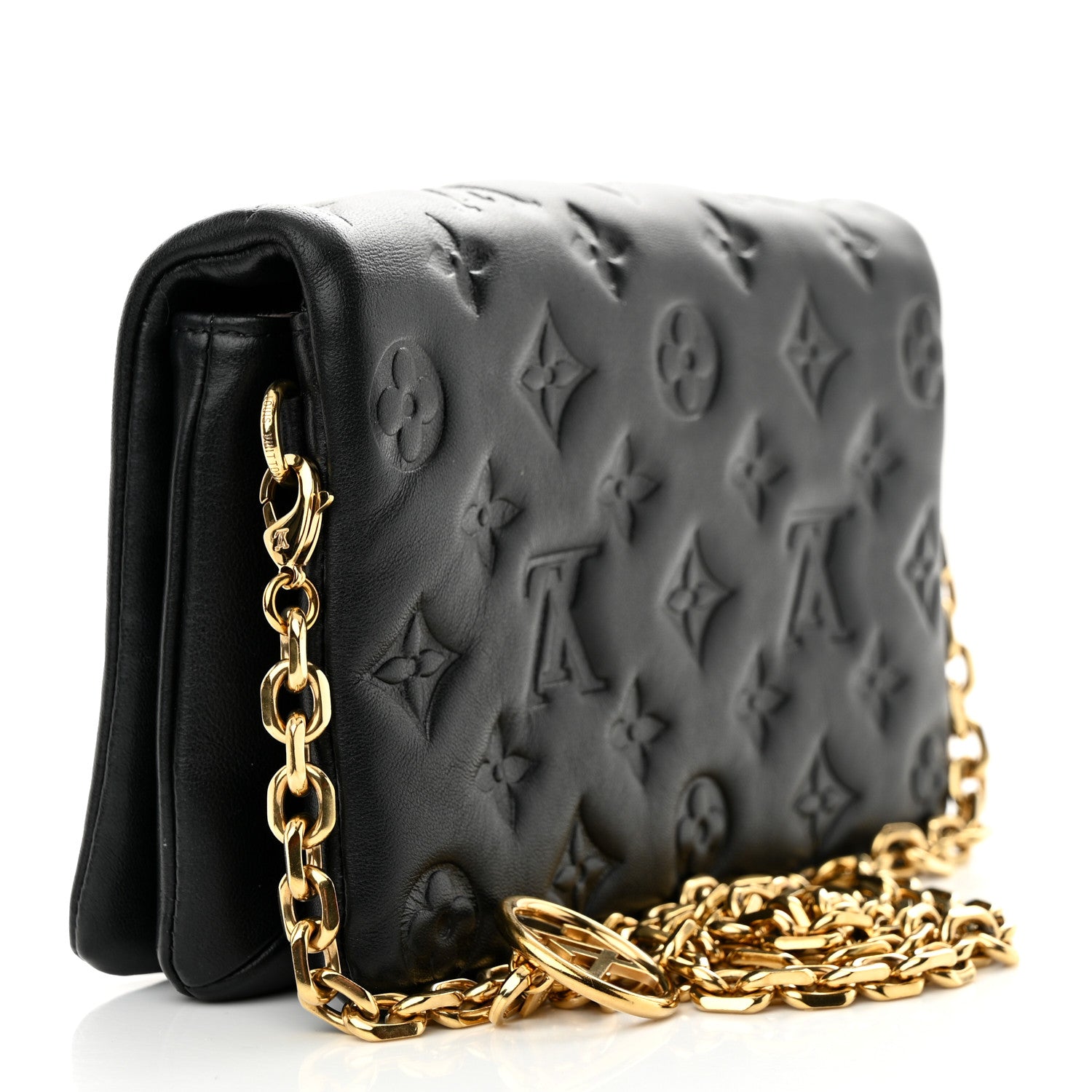 Louis Vuitton Lambskin Embossed Monogram Pochette Coussin Black 3 of 10