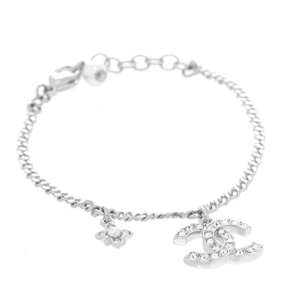 Chanel Crystal Pearl Flower CC Bracelet Silver 1 of 6