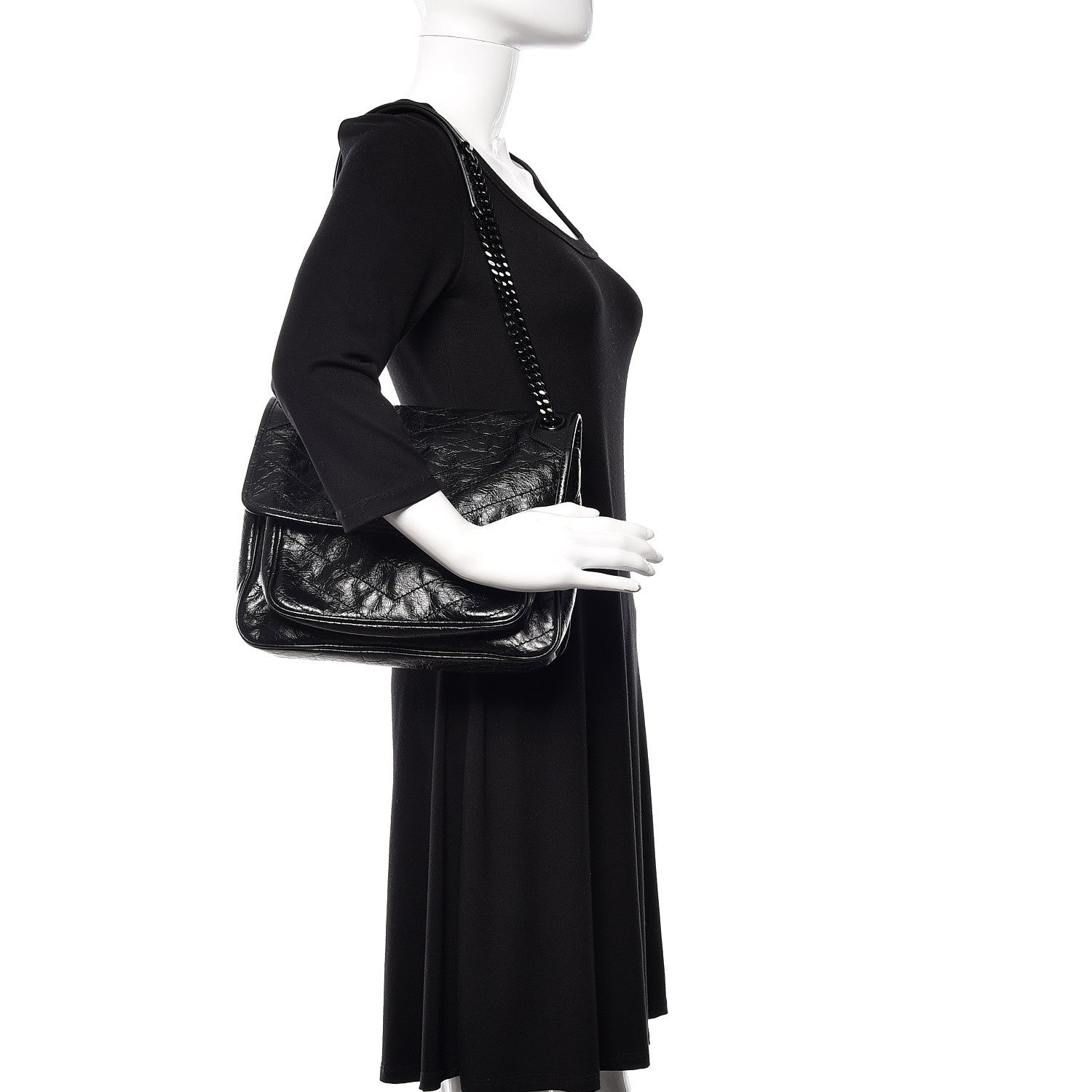 Saint Laurent Crinkled Calfskin Matelasse Monogram Medium Niki Chain Satchel Black 2 of 9