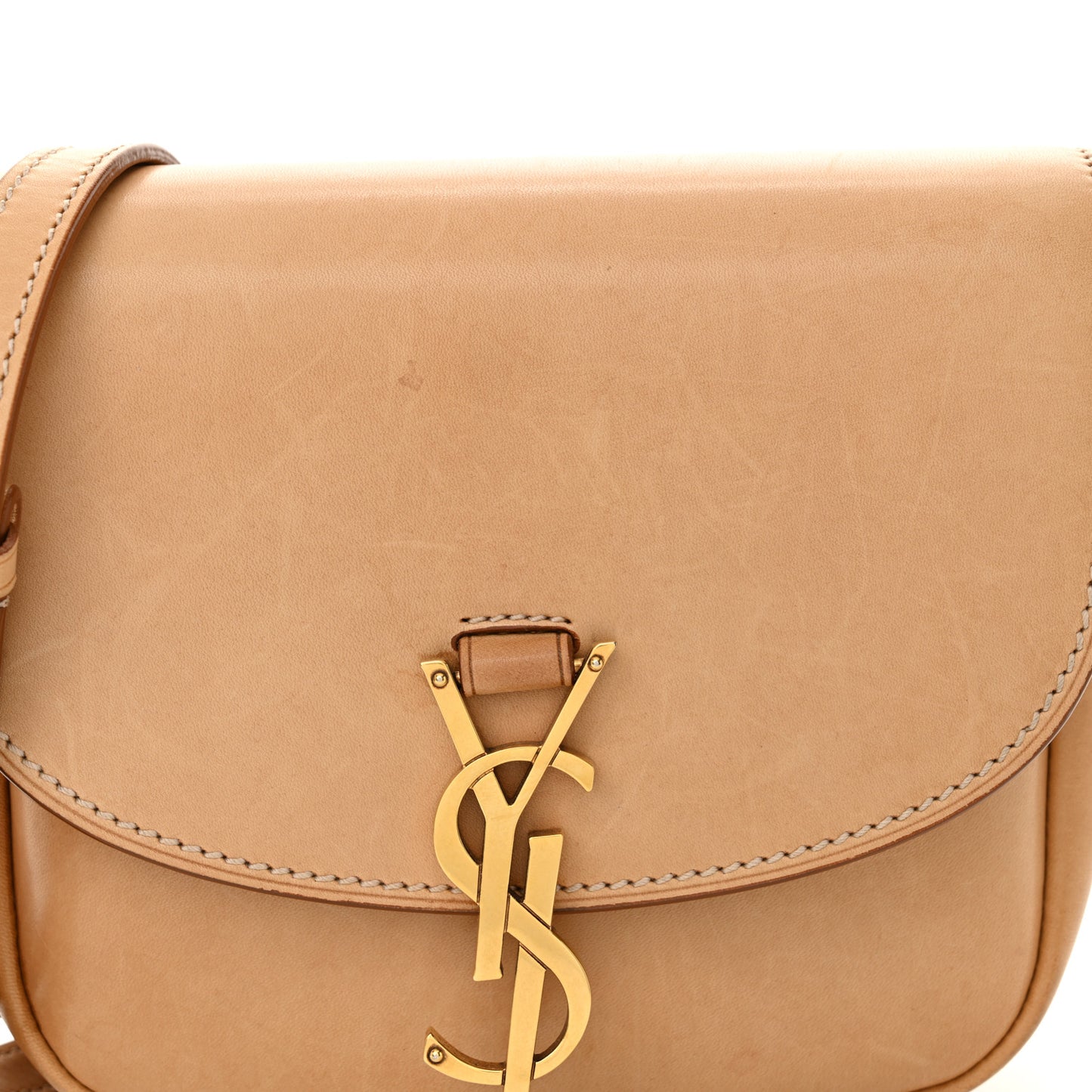 Smooth Vintage Calfskin Small Kaia Satchel Brown Gold