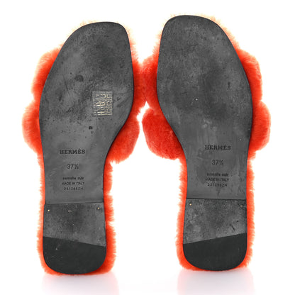 Hermes Woolskin Oran Sandals 37 Orange 6 of 8