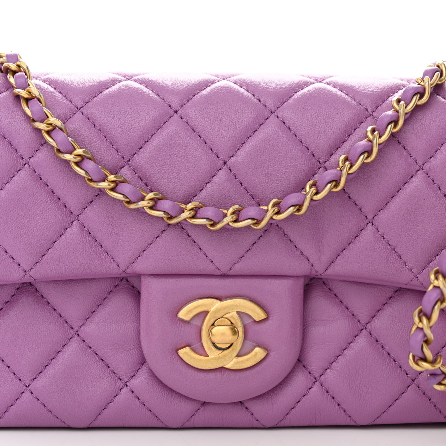 Lambskin Quilted Mini Rectangular Pearl Crush Flap Purple