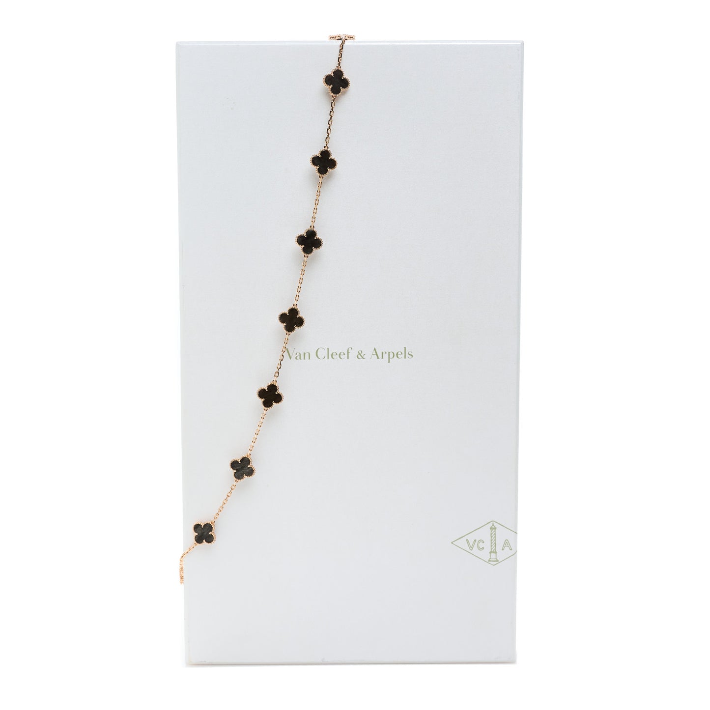 18K Rose Gold Silver Obsidian 20 Motifs Vintage Alhambra Necklace
