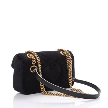 Gucci Velvet Matelasse Mini GG Marmont Shoulder Bag Black 3 of 7