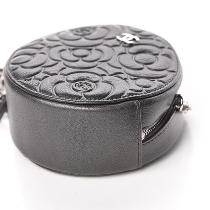 Chanel Goatskin Camellia Quilted Round Clutch With Chain Grey 9 of 10