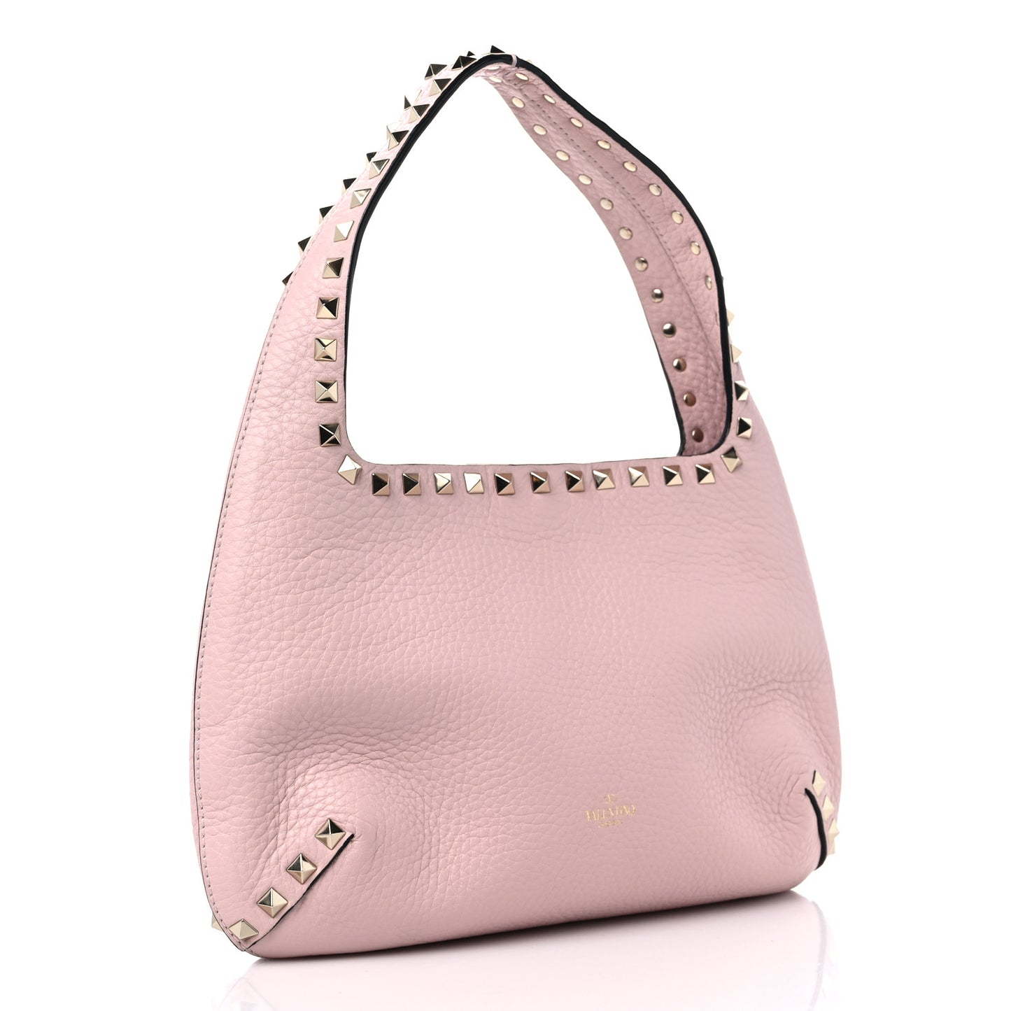 Pebbled Calfskin Small Rockstud Flip Lock Hobo Light Pink