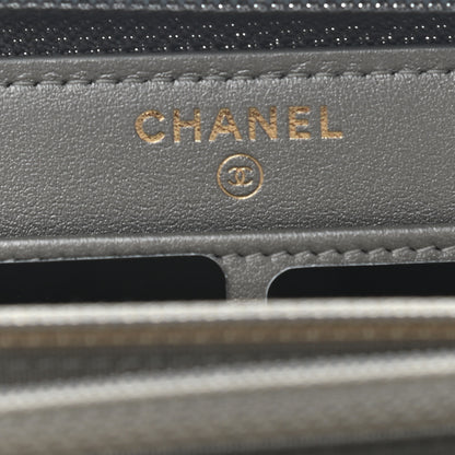 Chanel Cracked Metallic Calfskin Quilted Boy Long Zip Around Wallet Dark Silver 5 of 8