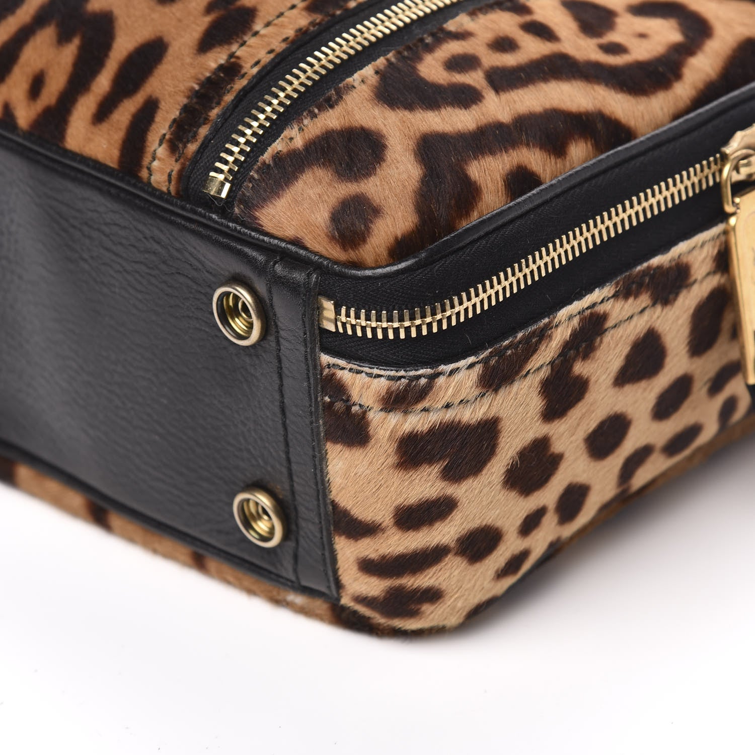 Saint Laurent Calfskin Leopard Print Pony Hair Briefcase Black 9 of 10