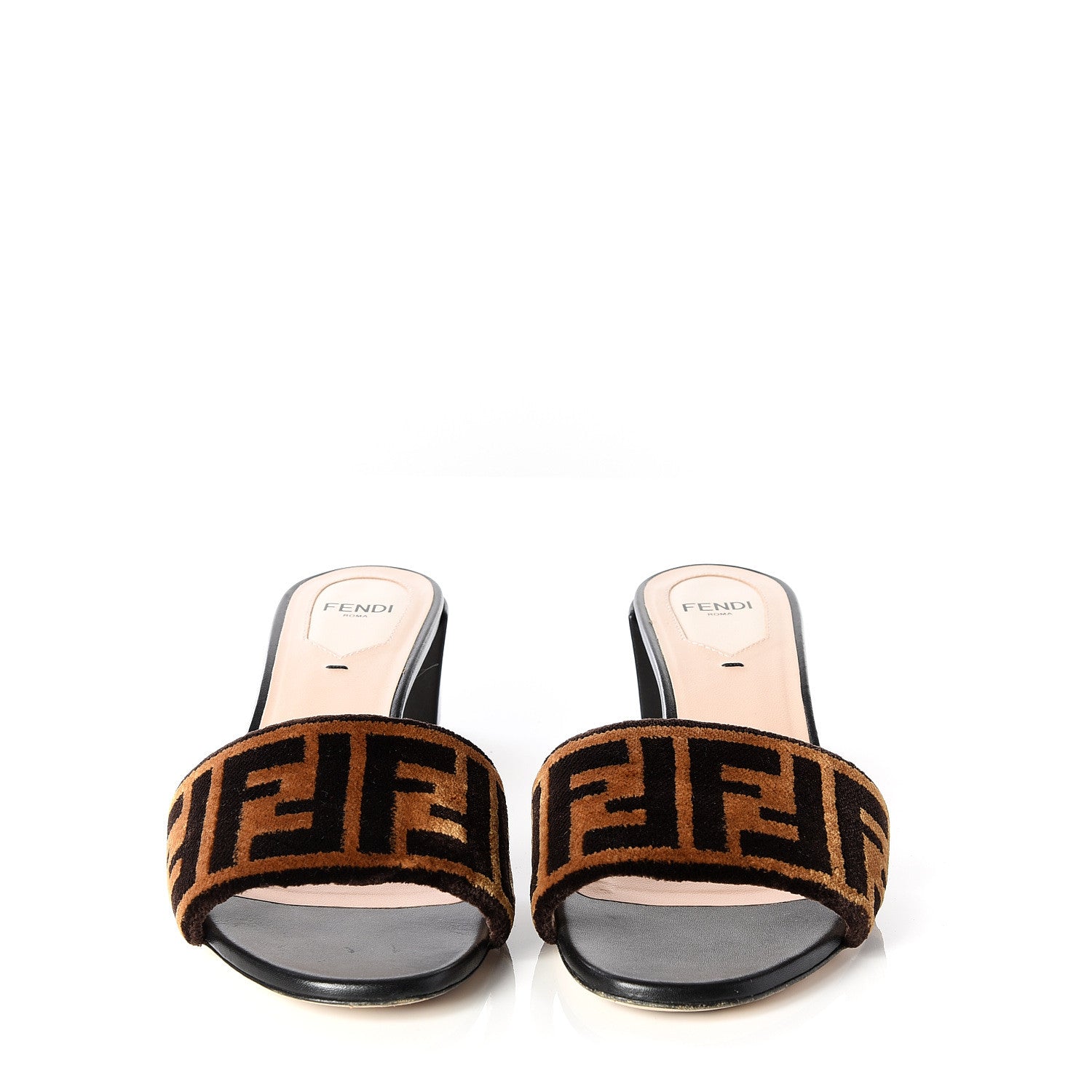 Fendi Velvet FF Slide Sandals 37.5 Tobacco 3 of 9