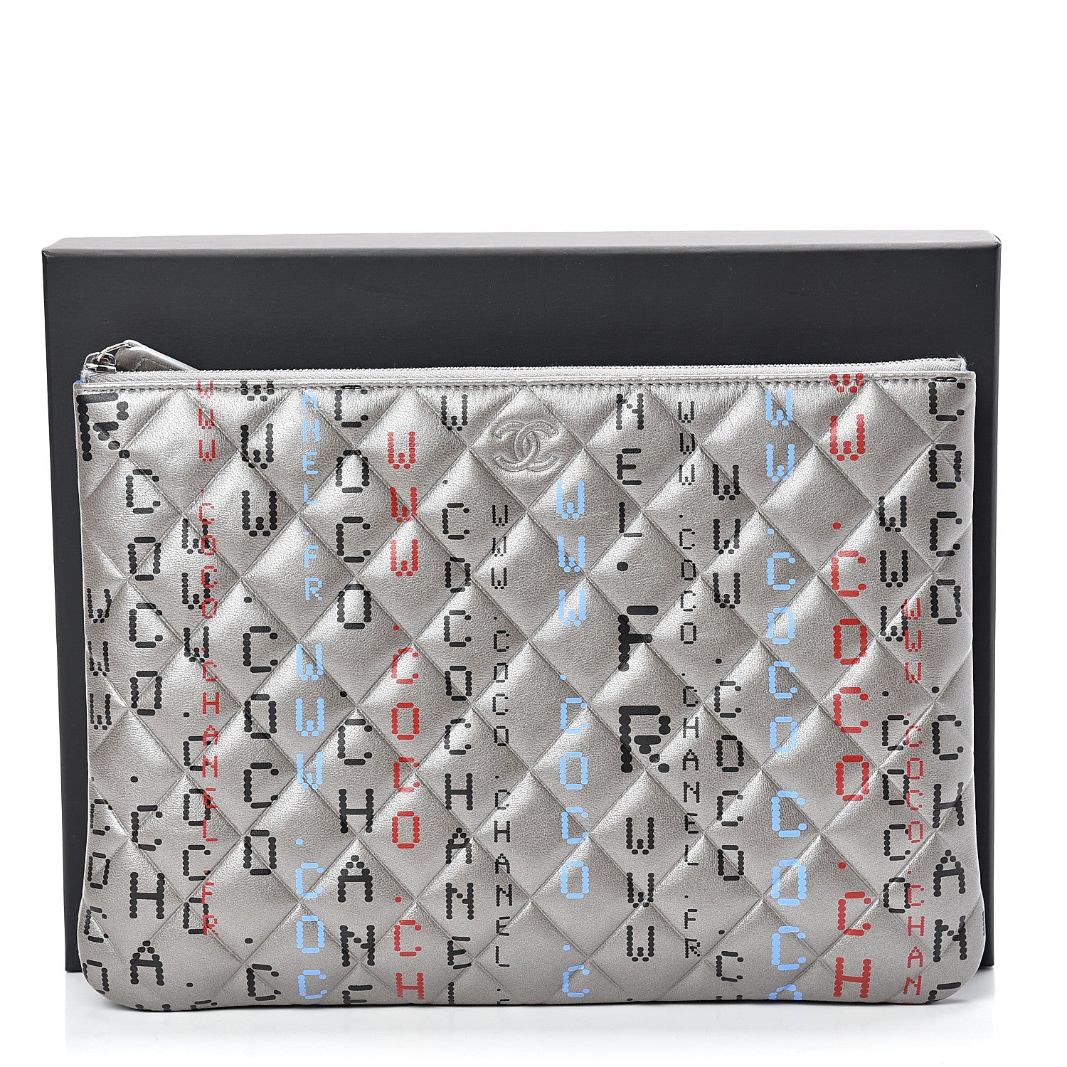 Chanel Metallic Lambskin Quilted Medium Data Center Cosmetic Case Silver 8 of 8