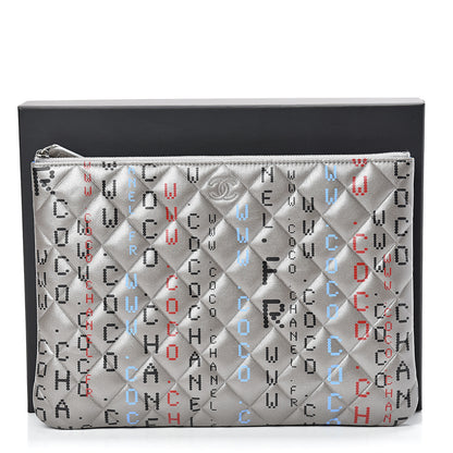 Chanel Metallic Lambskin Quilted Medium Data Center Cosmetic Case Silver 8 of 8