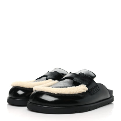 Hermes Glazed Nappa Shearling Go Mules 37.5 Black Ecru 3 of 8