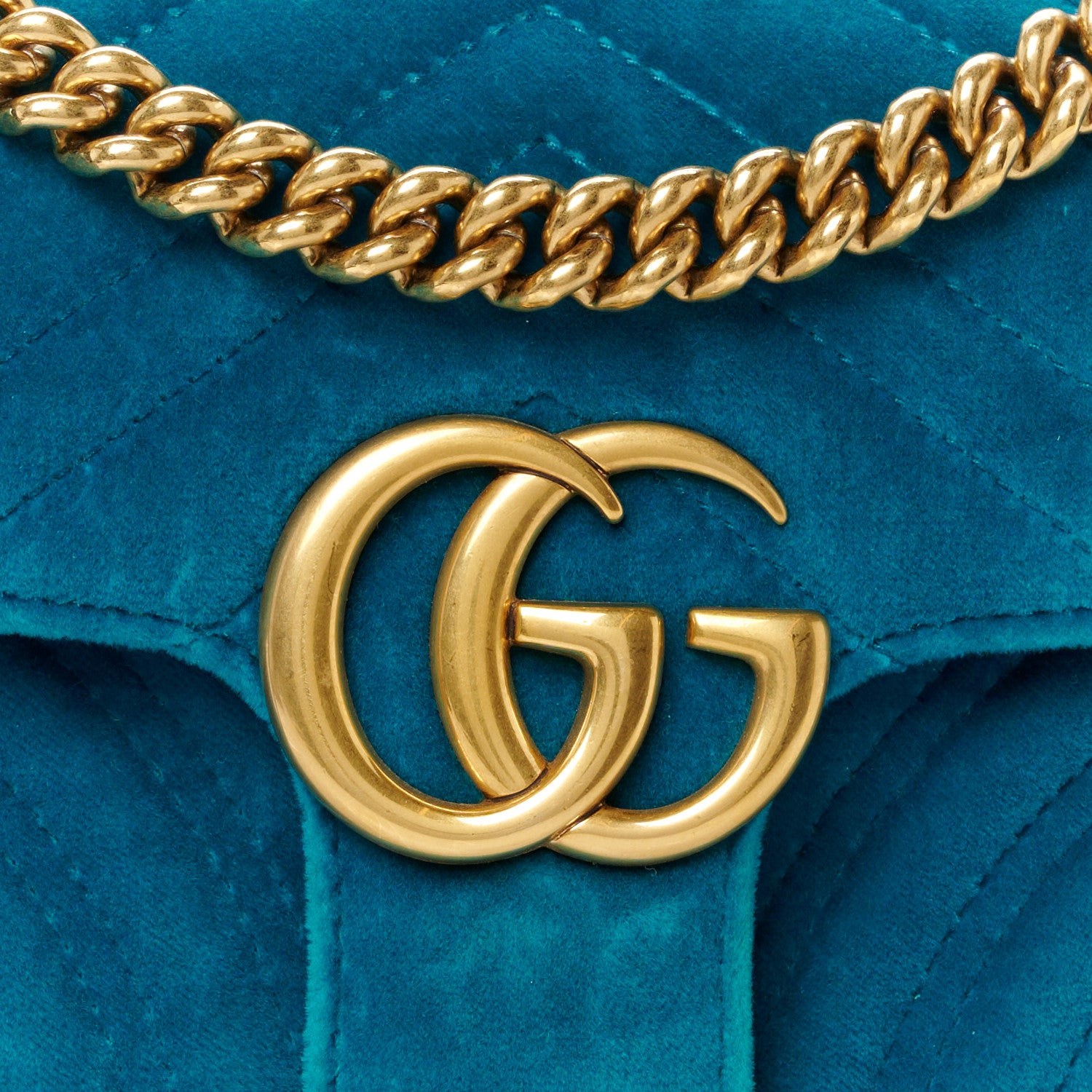 Gucci Velvet Matelasse Mini GG Marmont Shoulder Bag Pavone Cyan 9 of 11