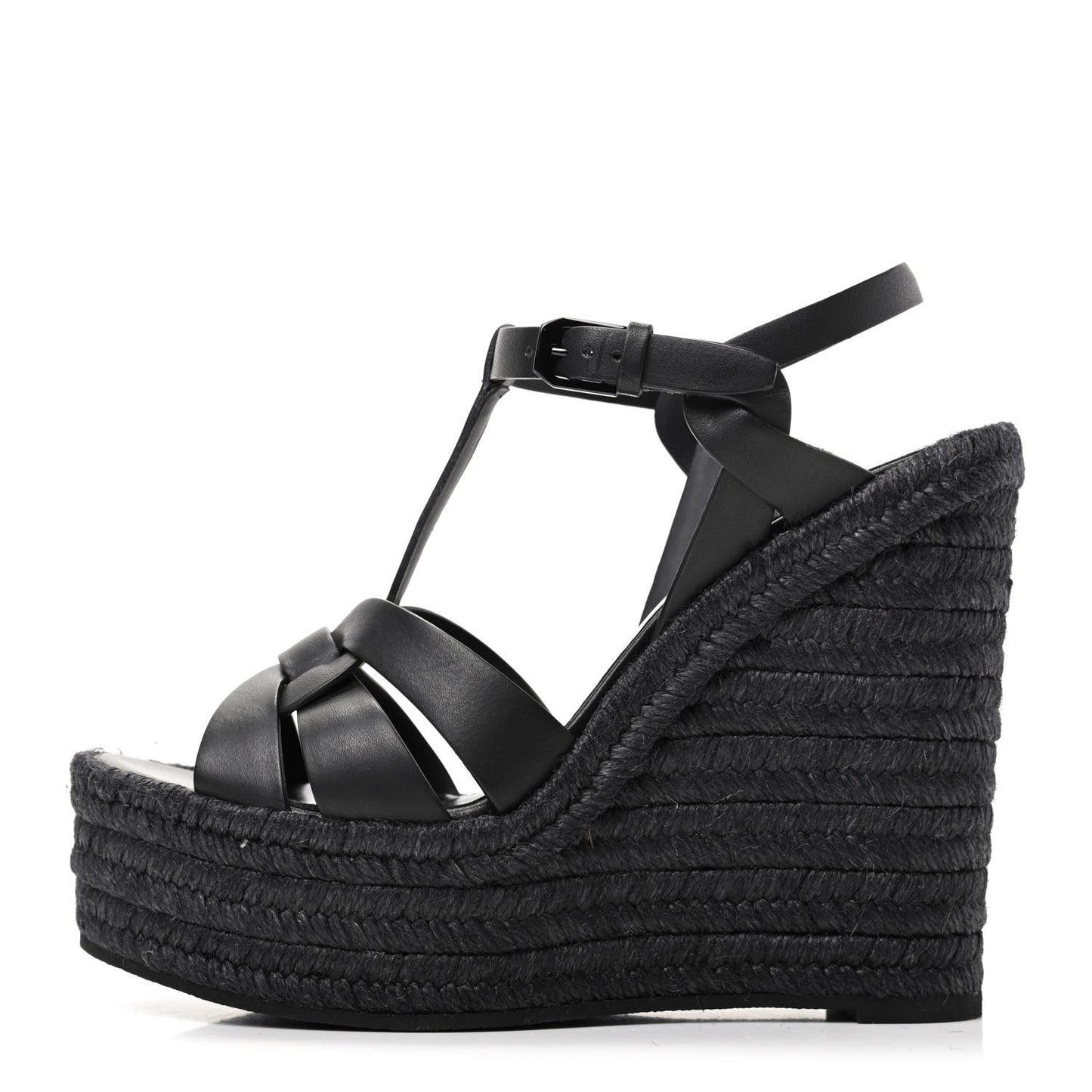 Calfskin Tribute 95 Platform Espadrille Wedge Sandals 36.5 Black