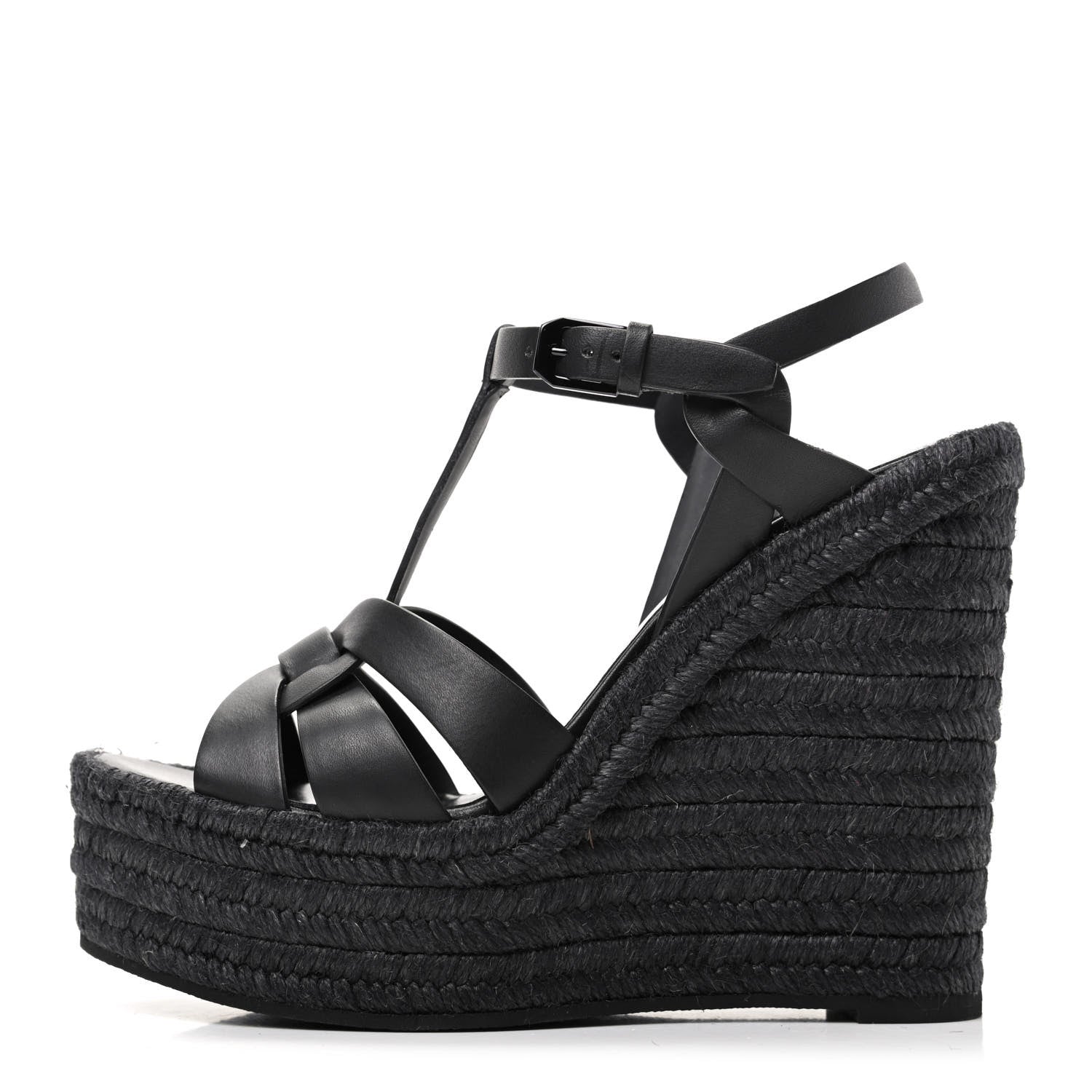 Saint Laurent Calfskin Tribute 95 Platform Espadrille Wedge Sandals 36.5 Black 1 of 8