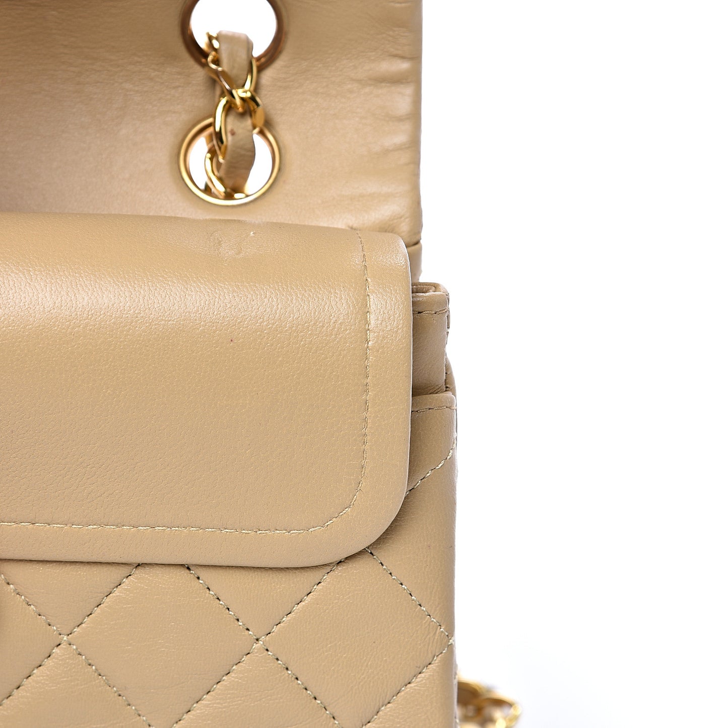 Lambskin Quilted Small Double Flap Beige