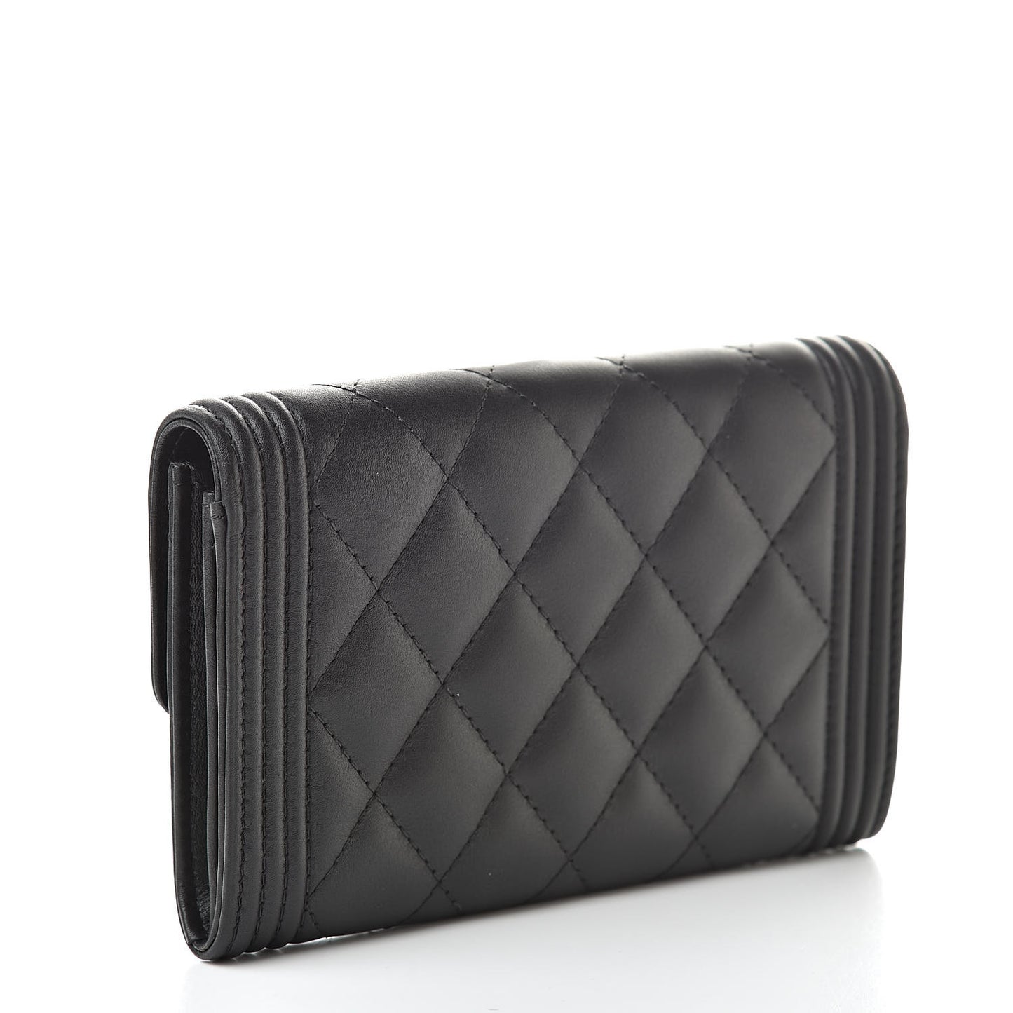 Lambskin Quilted Medium Boy Flap Wallet Black