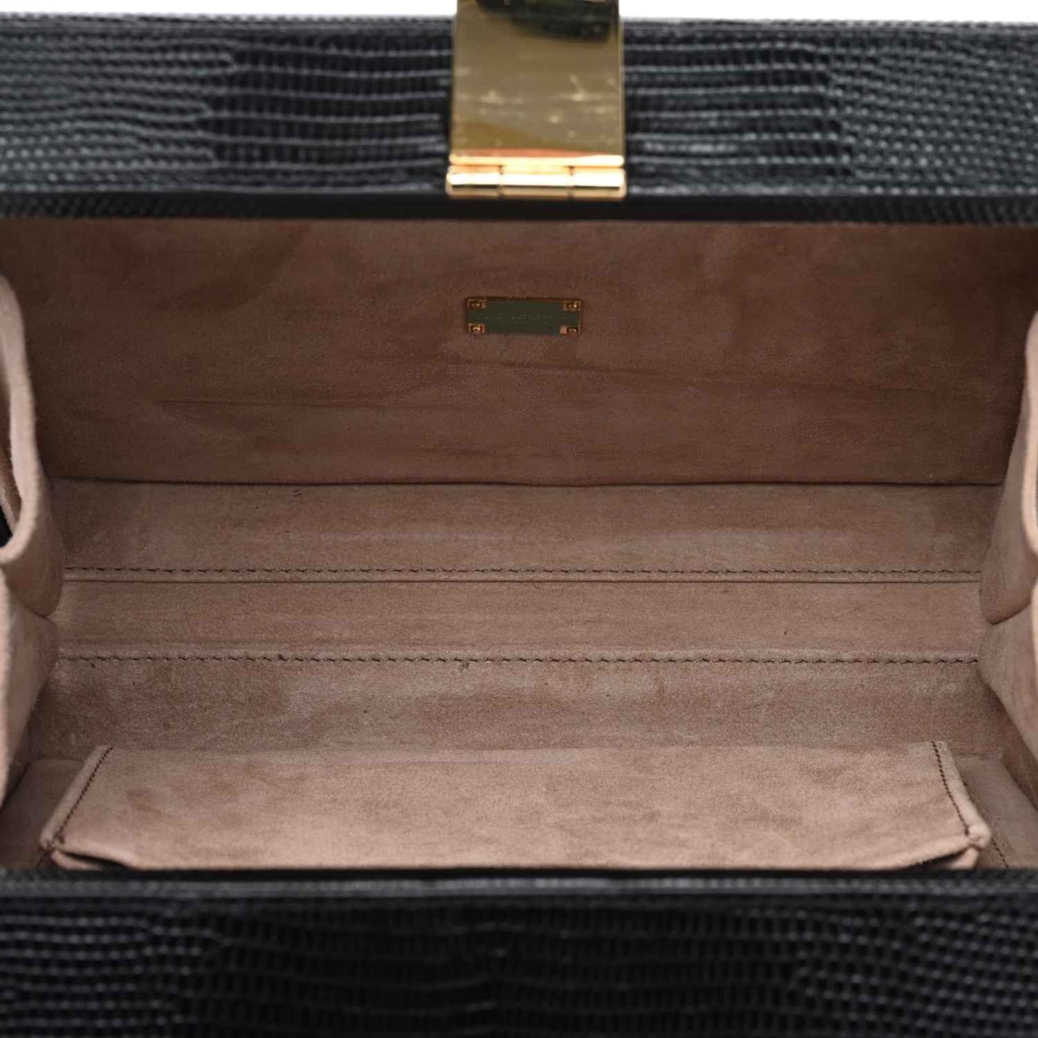 Dolce & Gabbana Calfskin Lizard Embossed Padlock Box Shoulder Bag Black 5 of 9