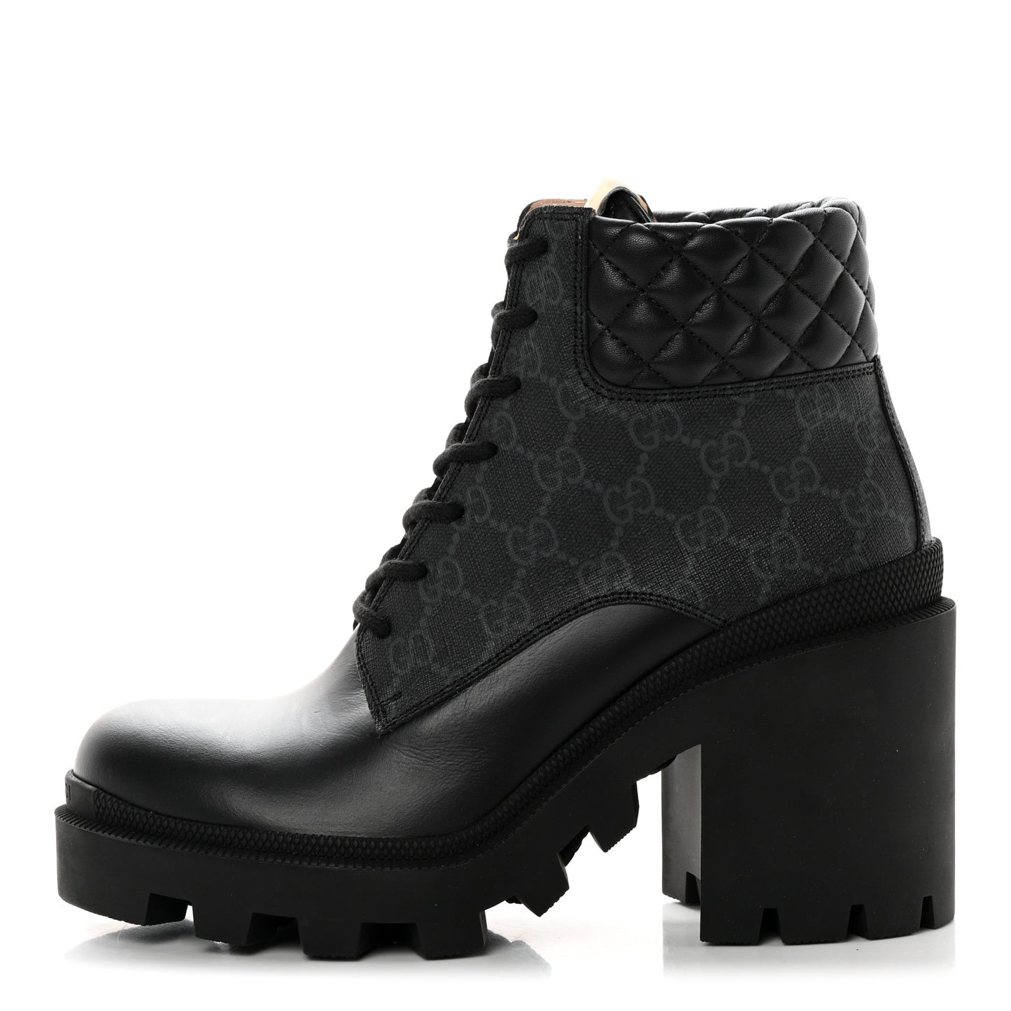 Apollo Calfskin GG Supreme Nappa Samoa Quilted Lace Up Ankle Boots 39.5 Black