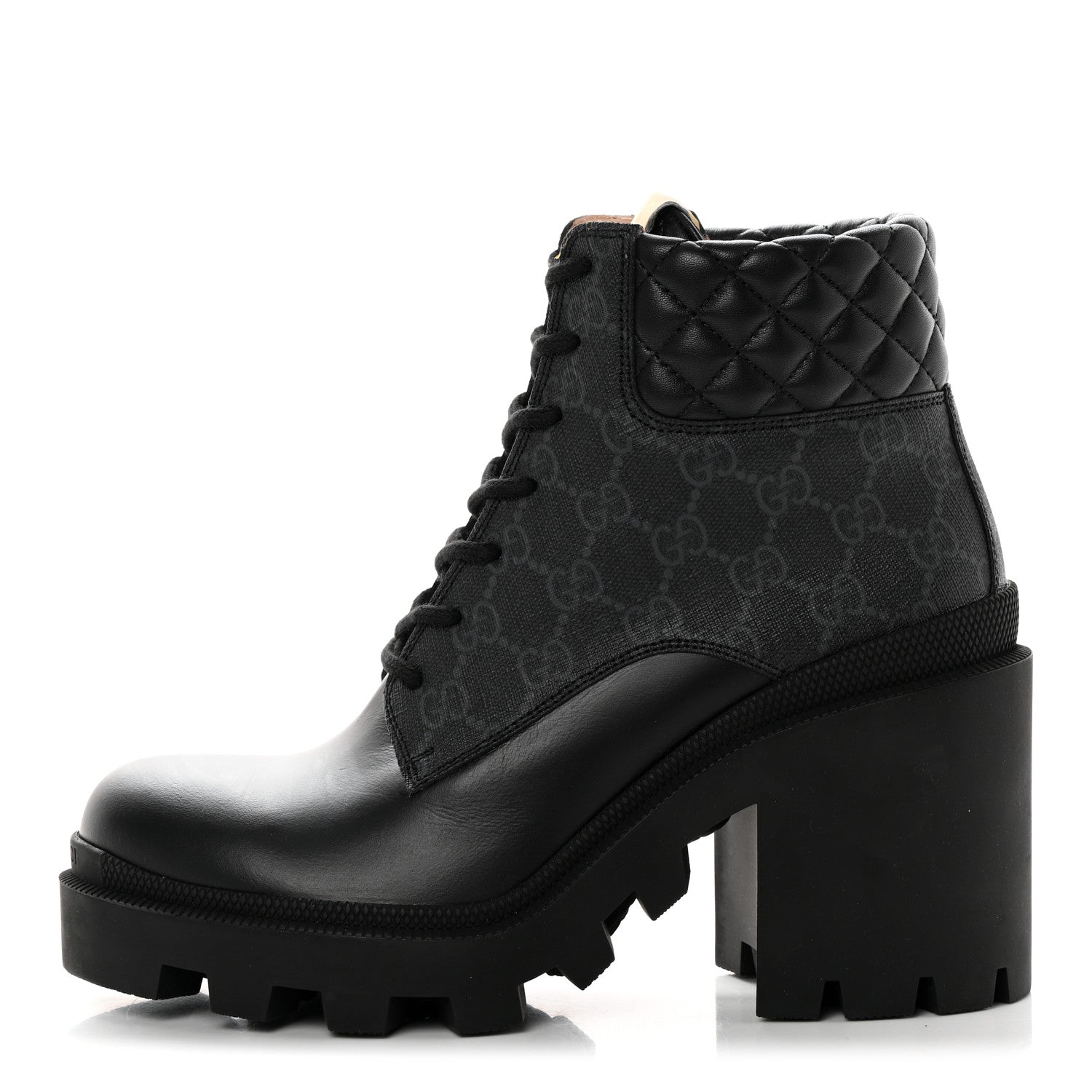 Gucci Apollo Calfskin GG Supreme Nappa Samoa Quilted Lace Up Ankle Boots 39.5 Black 1 of 9