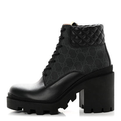 Gucci Apollo Calfskin GG Supreme Nappa Samoa Quilted Lace Up Ankle Boots 39.5 Black 1 of 9