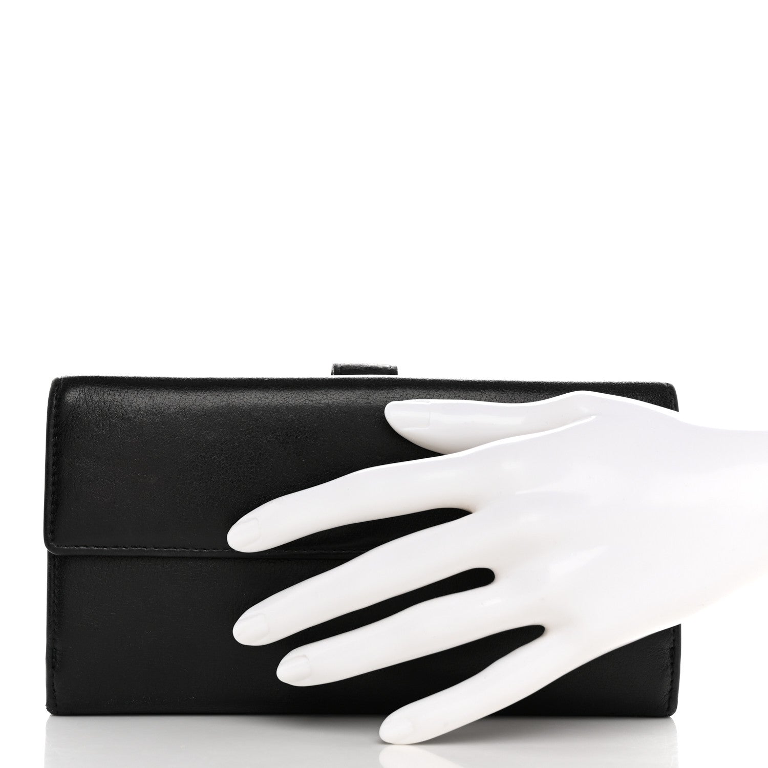Chanel Goatskin Camellia Embossed Flap Wallet Black 2 of 8