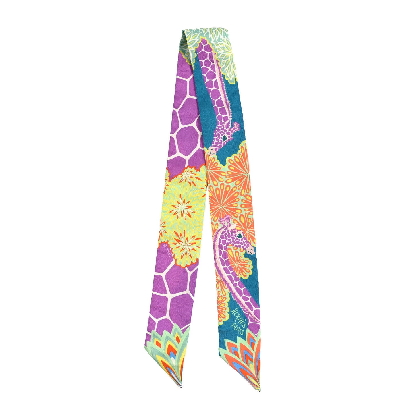 Silk The Three Graces Twilly Canard Mauve Jaune Fluo