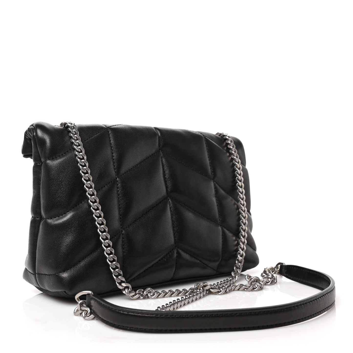 Lambskin Quilted Toy Loulou Puffer Monogram Chain Satchel Black
