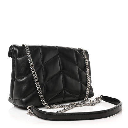 Saint Laurent Lambskin Quilted Toy Loulou Puffer Monogram Chain Satchel Black 3 of 8