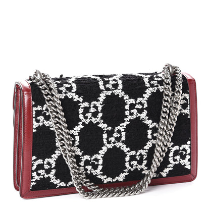 Gucci Tweed GG Monogram Small Dionysus Shoulder Bag Black White Romantic Cherry 3 of 14