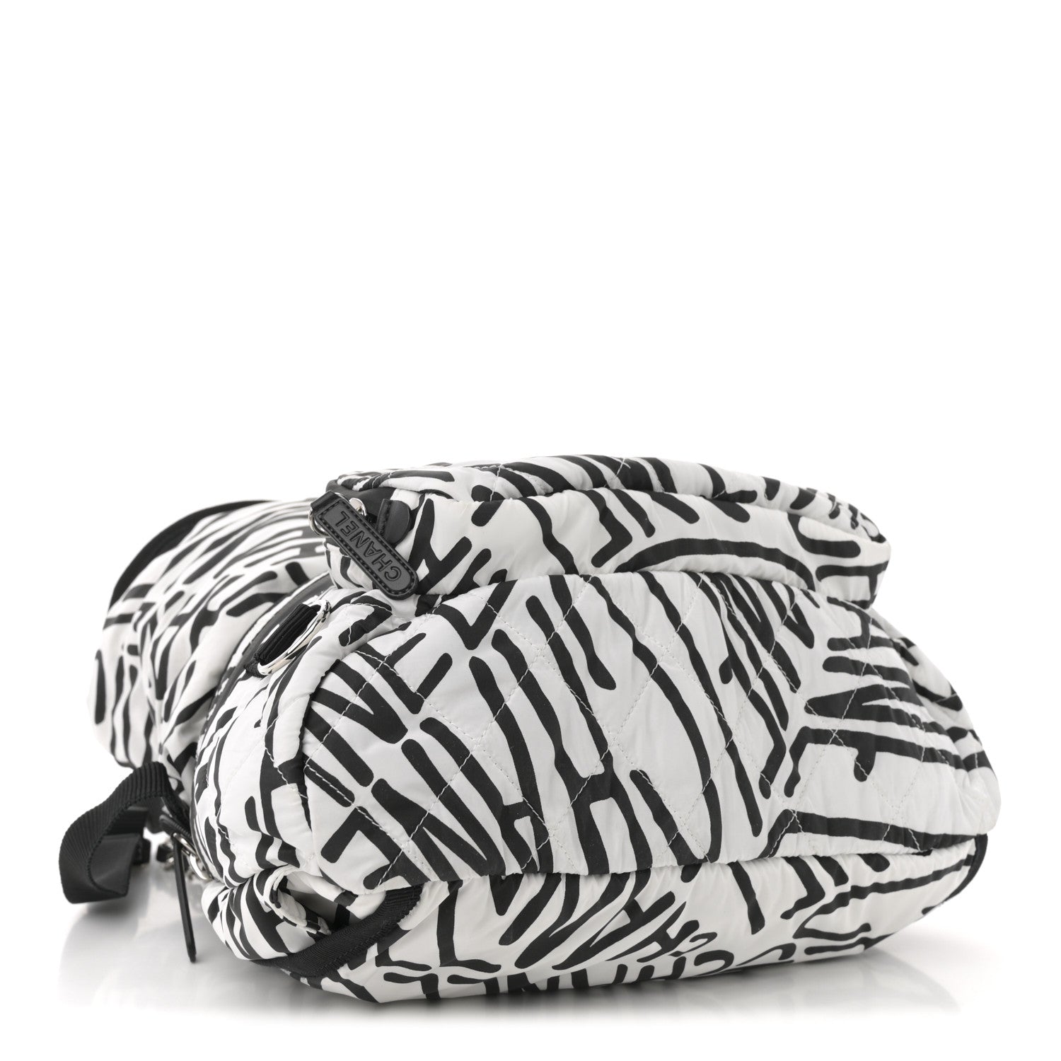 Chanel Nylon Printed Quilted Coco Neige Convertible Backpack Black White 6 of 25