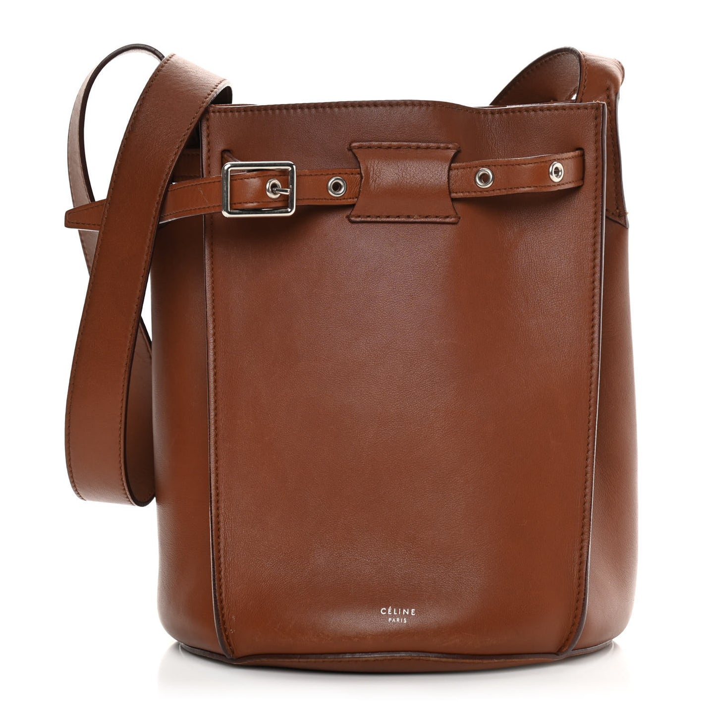 Smooth Calfskin Long Strap Big Bucket Bag Tan