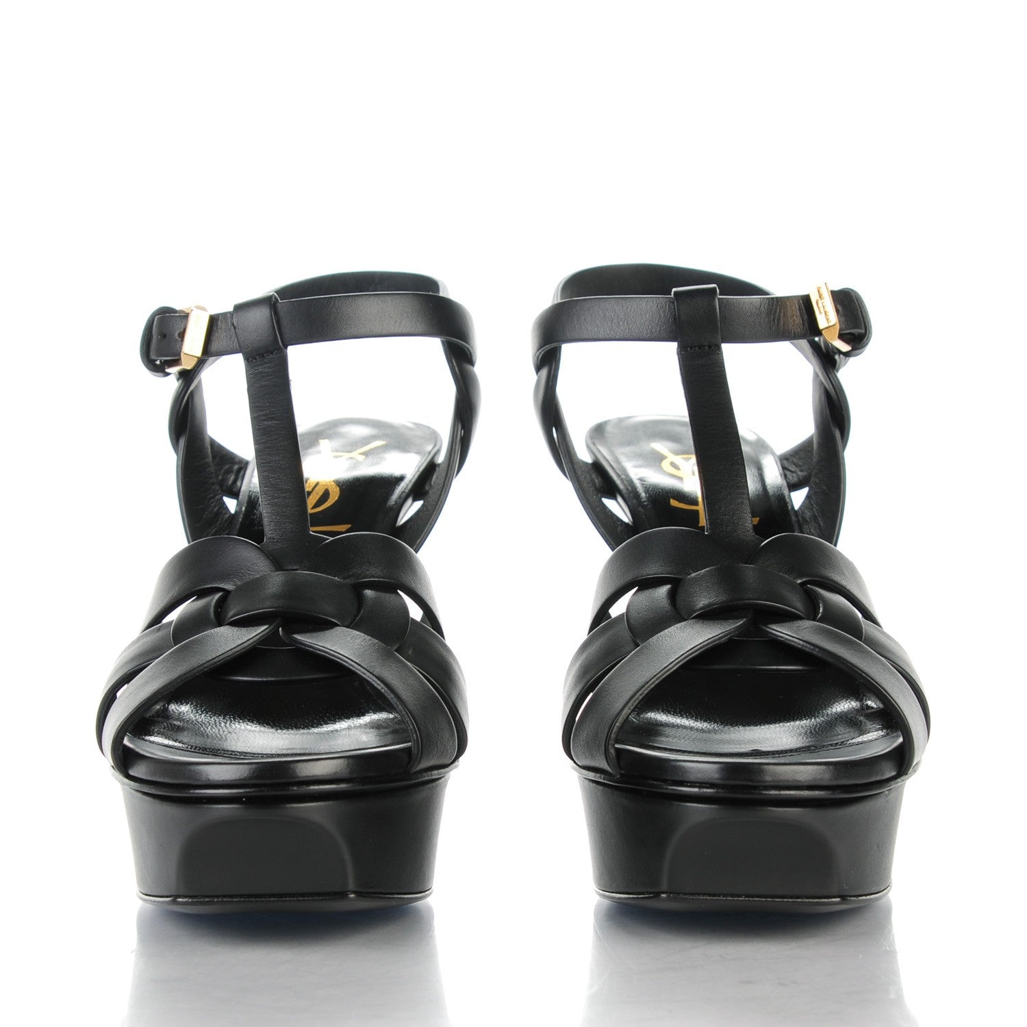 Saint Laurent Calfskin Tribute 75 Platform Sandals 34 Black 2 of 8