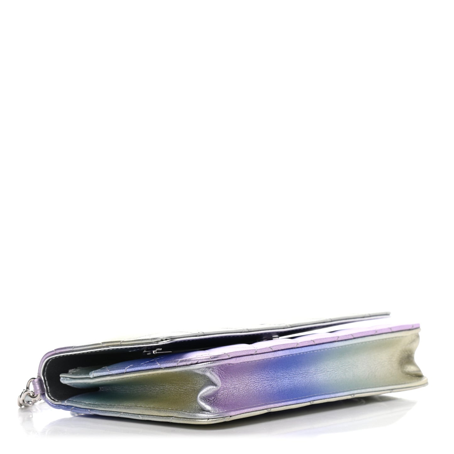 Gradient Metallic Calfskin Quilted Wallet On Chain WOC Silver Blue Yellow Purple