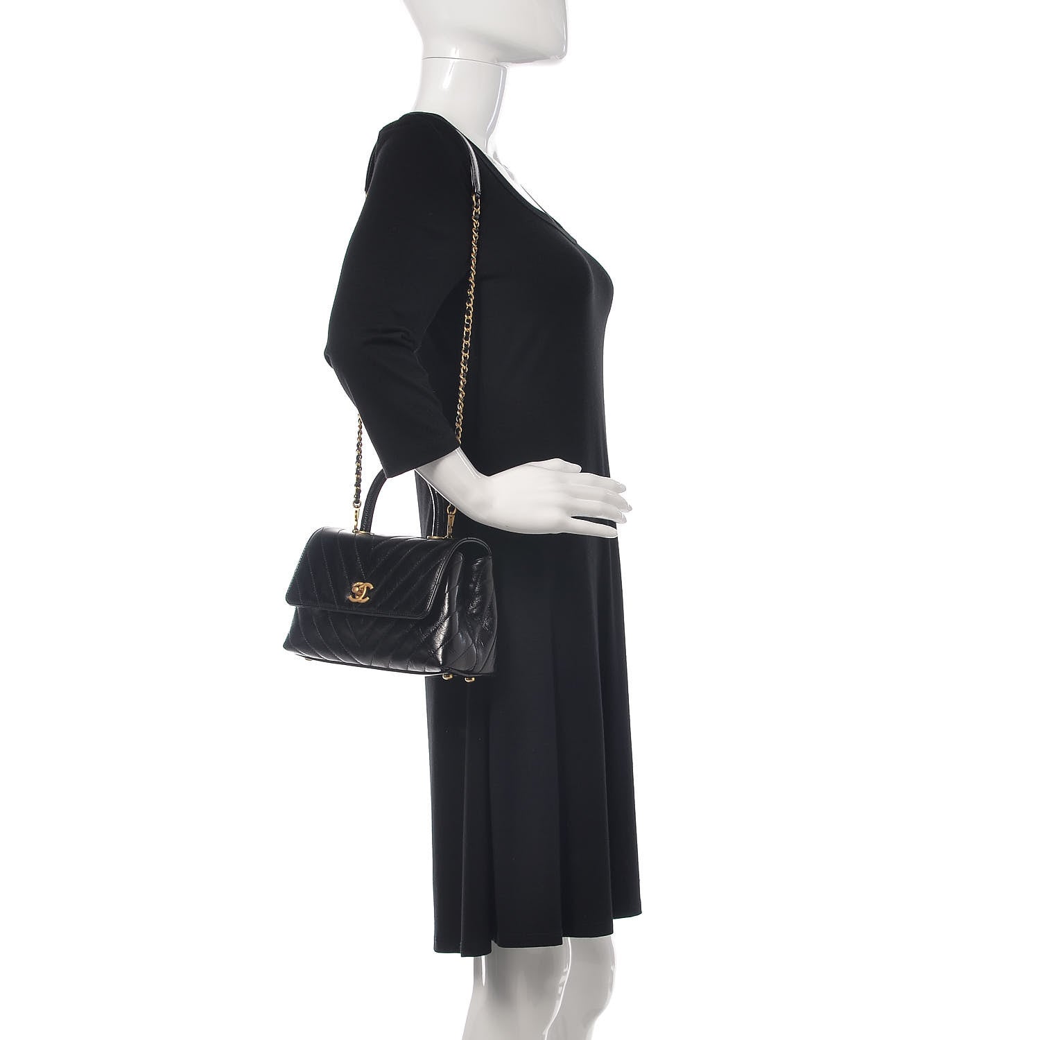 Chanel Calfskin Lizard Chevron Quilted Mini Coco Handle Flap Black 2 of 10