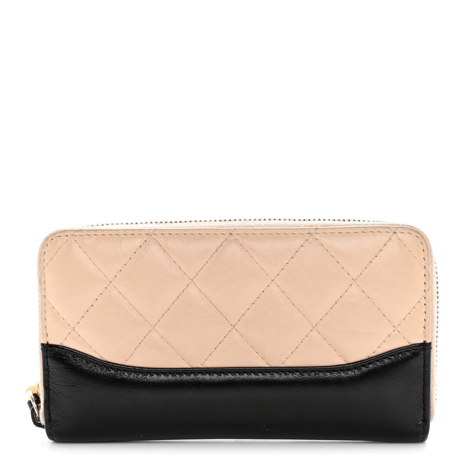 Chanel Aged Calfskin Quilted Small Gabrielle Zip Around Wallet Beige Black 1 of 15