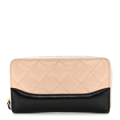 Chanel Aged Calfskin Quilted Small Gabrielle Zip Around Wallet Beige Black 1 of 15