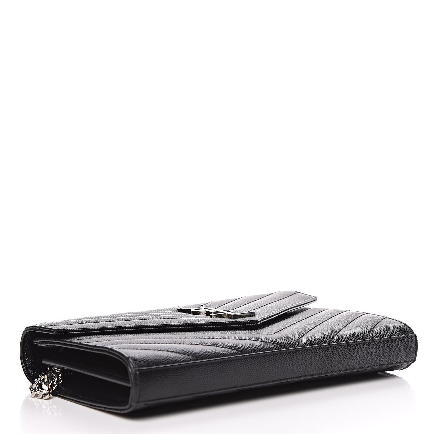 Saint Laurent Grain De Poudre Matelasse Chevron Monogram Chain Wallet Black 4 of 10